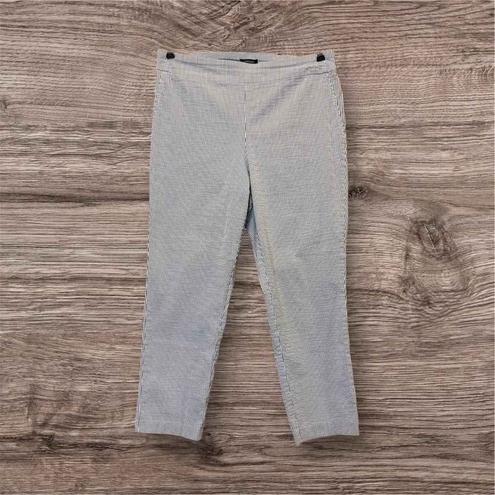 Jones New York Pants Wome's 16W Blue White Seersucker Striped Pull On Coastal